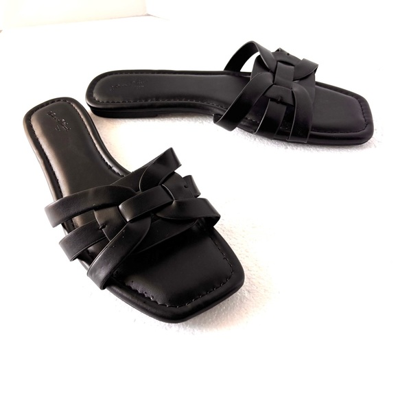 Universal Thread Slide Sandals Flats Woven Strap Black Comfort Women Size 11 NEW - Picture 2 of 9